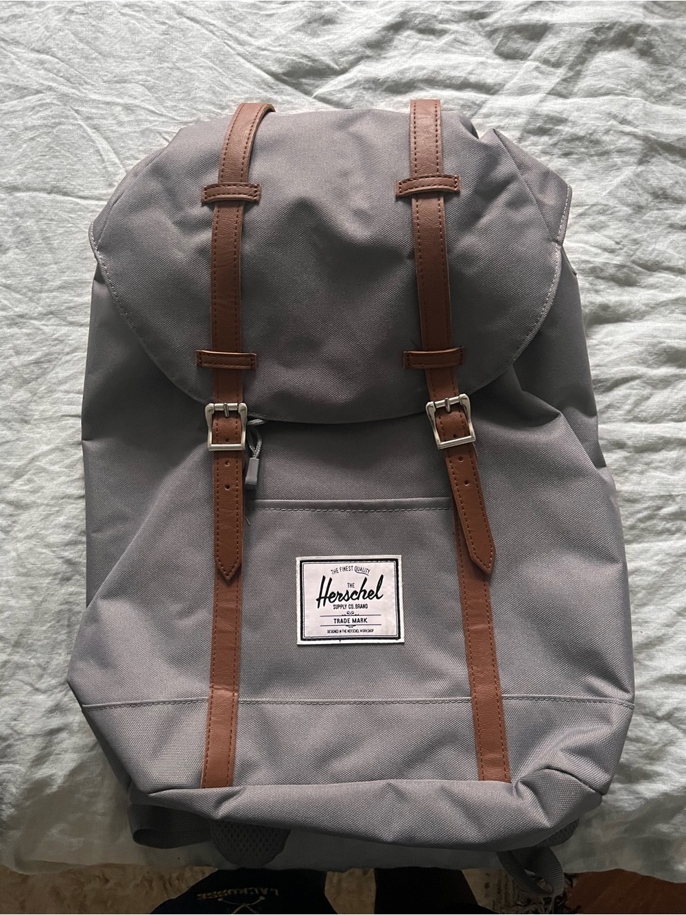 Herschel Supply Company Retreat Light Gray Backpack with Brown Strap Accents - Picture 2 of 7